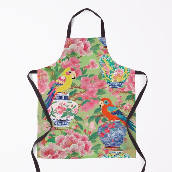 Item preview, Parrots and Ming vases chinoiserie designed and sold by SophieClimaArt.