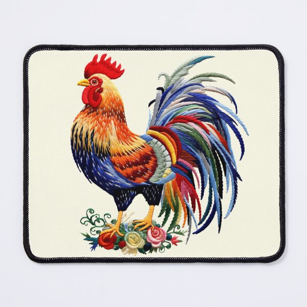 Item preview, Rooster chicken Embroidery hand stitched cottage core colorful pattern thread designed and sold by TankandDPS.