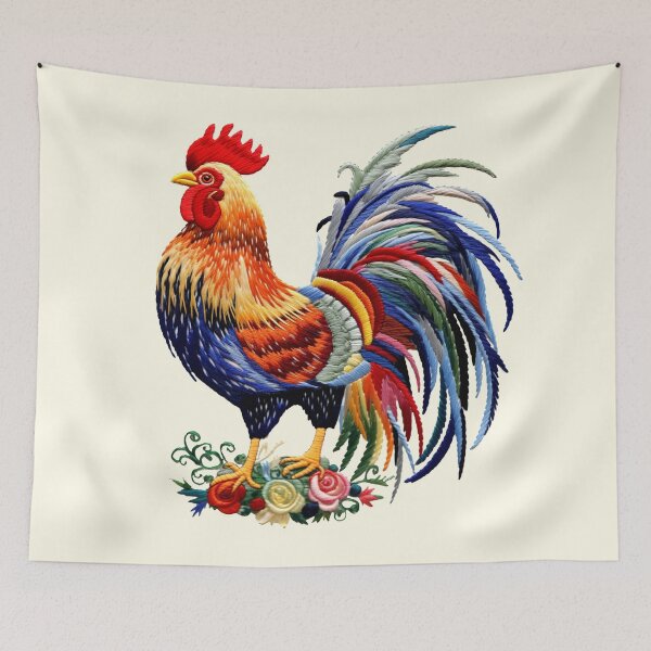 Item preview, Rooster chicken Embroidery hand stitched cottage core colorful pattern thread designed and sold by TankandDPS.
