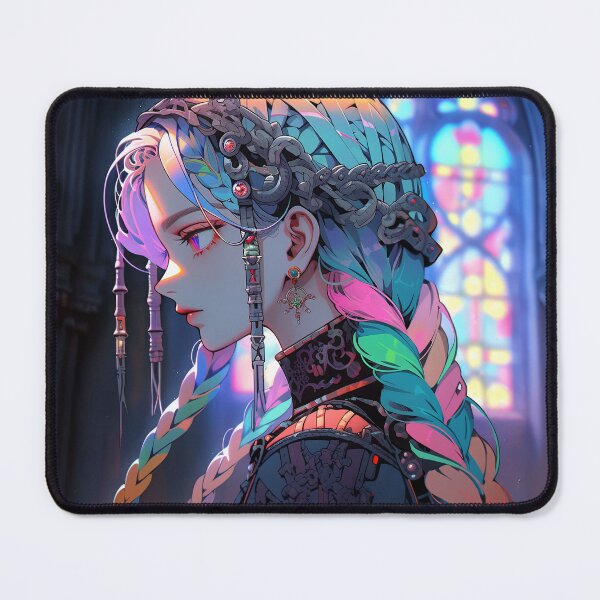 Item preview, Future Goth Stained Glass Neon Cathedral Anime Girl designed and sold by bubblegoth.