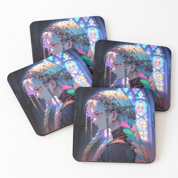 Item preview, Future Goth Stained Glass Neon Cathedral Anime Girl designed and sold by bubblegoth.