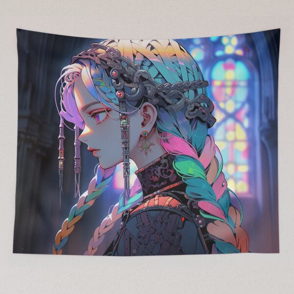 Item preview, Future Goth Stained Glass Neon Cathedral Anime Girl designed and sold by bubblegoth.