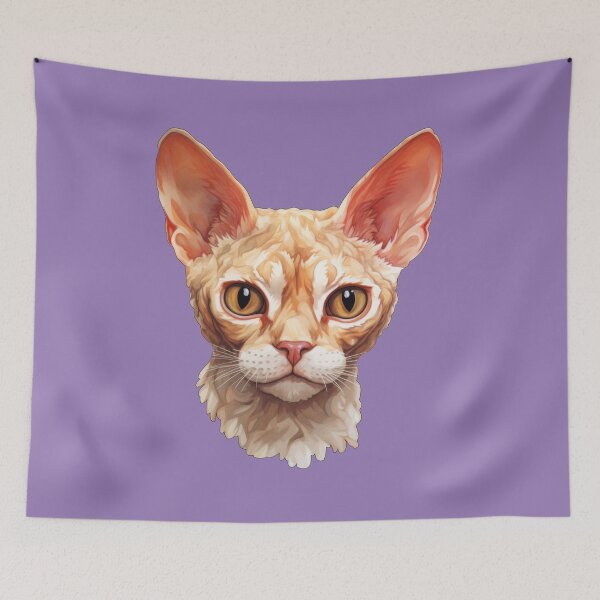 Item preview, Devon Rex Gaze Intense Frontal Portrait in Vivid Digital Art designed and sold by solrevolver.