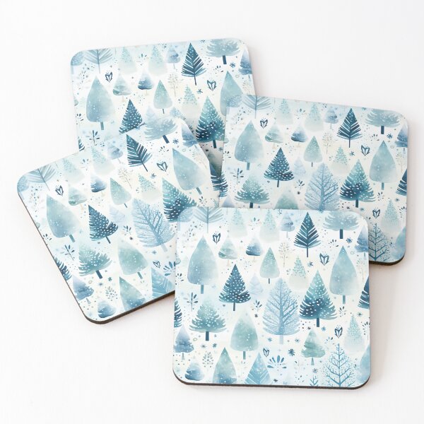 Item preview, Fun whimsical blue and white  Christmas trees art pattern , winter scene designed and sold by Inktown.