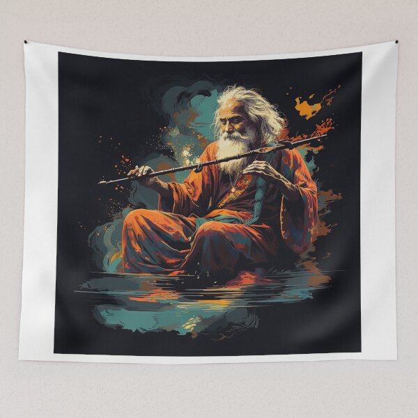 Item preview, old man playing bansuri designed and sold by artyficial-.