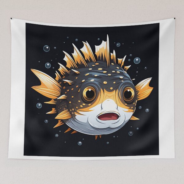 Item preview, surprised cute fugu pufferfish designed and sold by artyficial-.
