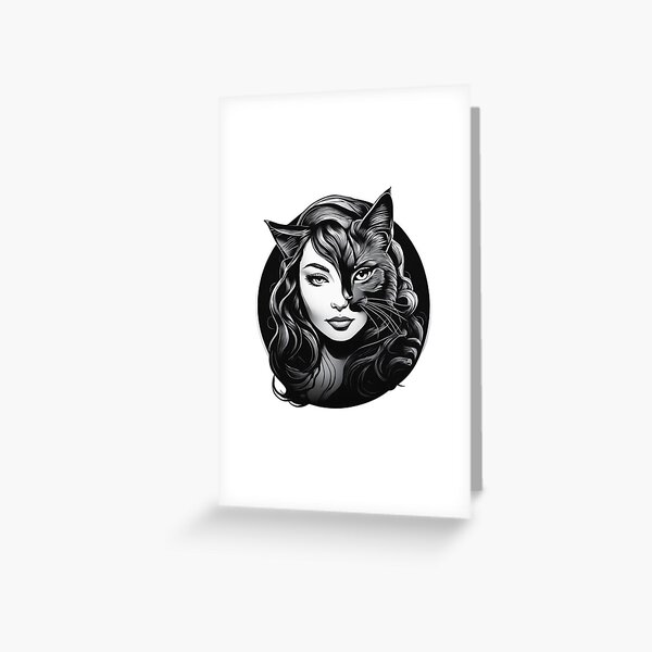 Inspirational Cat Lover's Black and White, Girl with Cat Greeting Card