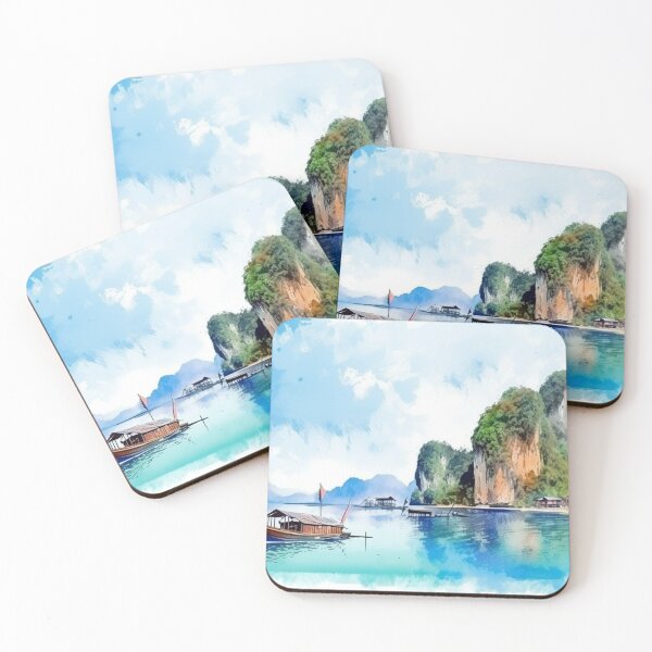 Item preview, Tropical Island Sublime Landscape Watercolor Painting designed and sold by mliotard.