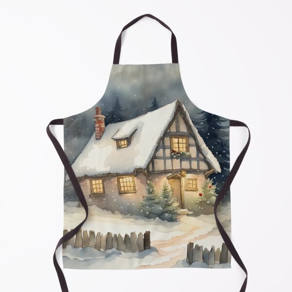 Item preview, Christmas Cottage Snowy Little English House at Night Time designed and sold by MeadowFarmPrint.