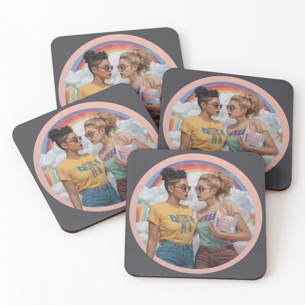Item preview, Two Women Embracing Under a Vibrant Rainbow designed and sold by whimsiqueer.