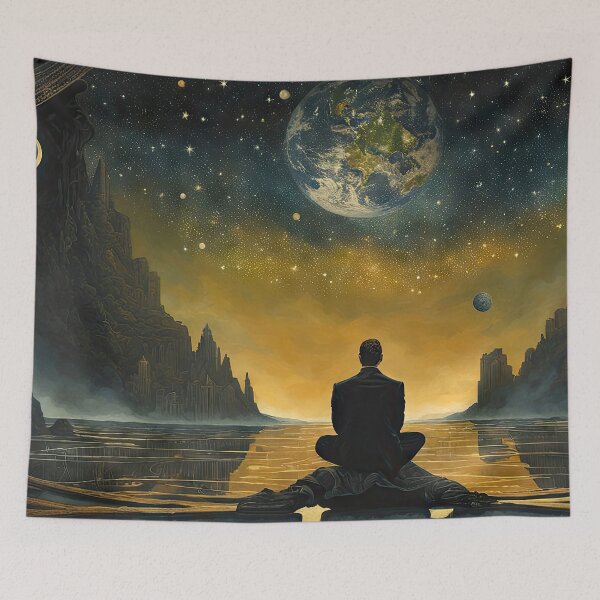 Item preview, A lonely man in a surreal landscape looking at his own world among the stars designed and sold by CG Studio.