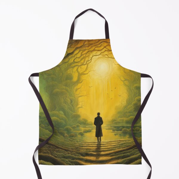 Item preview, A Surrealist Forest With Millennial Trees Covers Up A Lonely Man Walking Towards The Sun In Greenish World designed and sold by CG Studio.