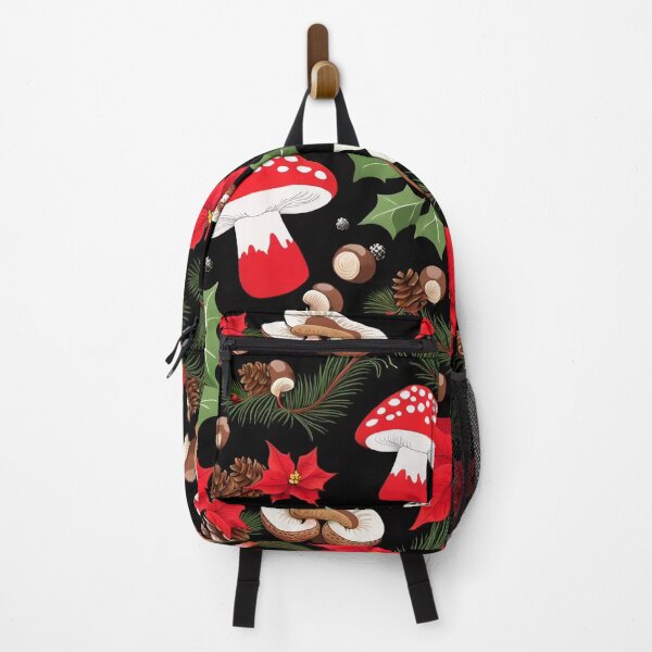 Item preview, Christmas Mushroom Poinsettia Black Pattern designed and sold by SquirmArt.