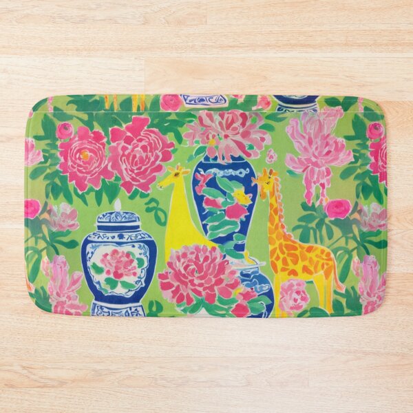 Item preview, Preppy giraffes and chinoiserie jars on lime green designed and sold by SophieClimaArt.