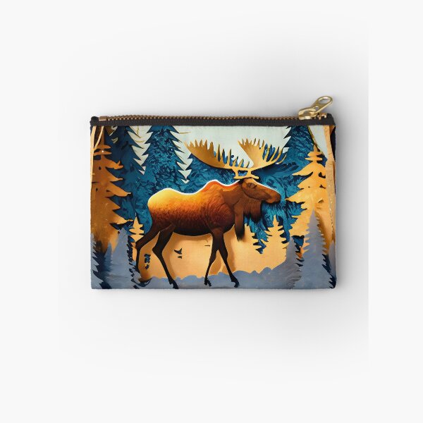 Item preview, Moose, Gold, Layered Paper, Paper Cut, Trees, Cabin, Forest, Blue, Dark Blue, Orange, Copper designed and sold by Golden-Feathers.