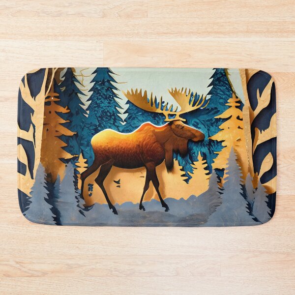 Item preview, Moose, Gold, Layered Paper, Paper Cut, Trees, Cabin, Forest, Blue, Dark Blue, Orange, Copper designed and sold by Golden-Feathers.