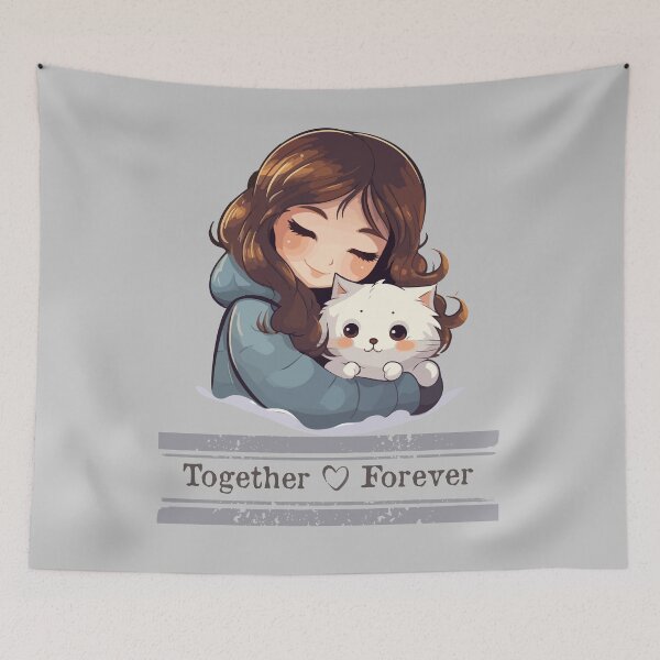 Item preview, Together forever cat and girl cartoon designed and sold by BloomingByL.