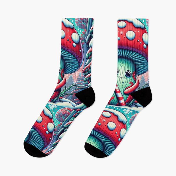 Item preview, Psychedelic Mushroom Christmas psilocybin Chibi Mushrooms Candy Cane designed and sold by CoffeeIsATrip.