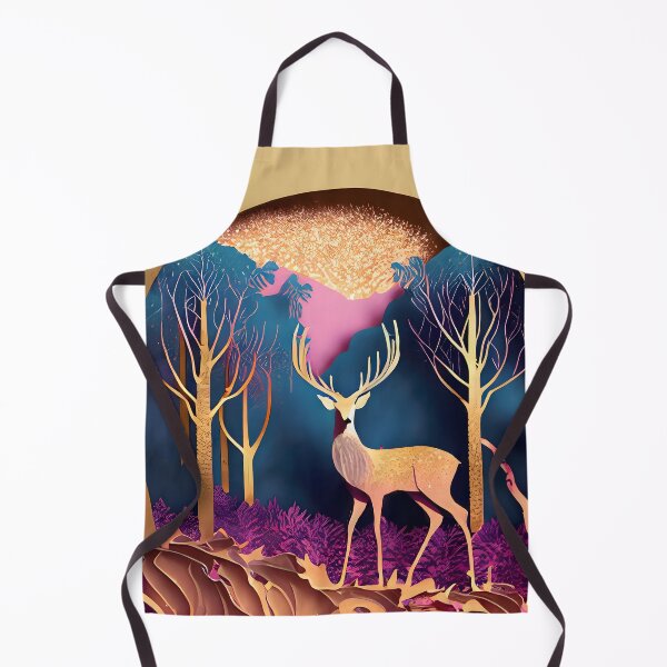 Item preview, Deer, Gold, Layered Paper, Paper Cut, Trees, Cabin, Forest, Blue, Dark Blue, Pink, Magenta designed and sold by Golden-Feathers.