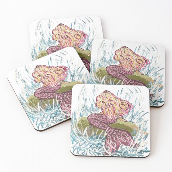 Item preview, Una sirenita sentada sobre una roca mientras las olas rompen contra ella. designed and sold by K Mussack.
