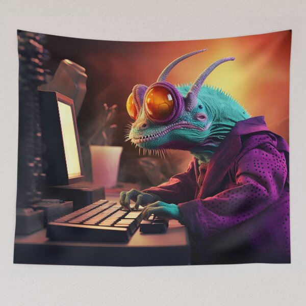 Item preview, chameleon typing on a computer designed and sold by Yu-Future.