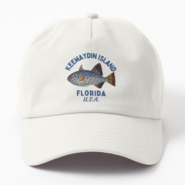 Vista previa del artículo con la obra «Retro Fish Keewaydin Island Florida- Navy Text- Isla / Playa», diseñado y vendido por TimelessLocales.