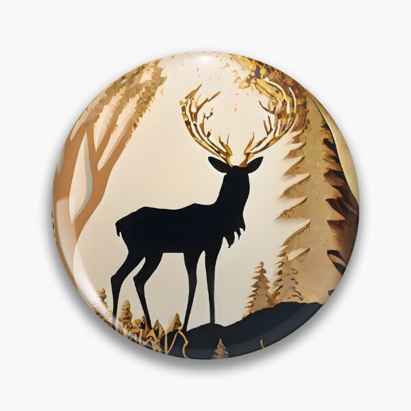 Item preview, Deer, Gold, Layered Paper, Paper Cut, Trees, Cabin, Forest, Black, Gray, Grey designed and sold by Golden-Feathers.