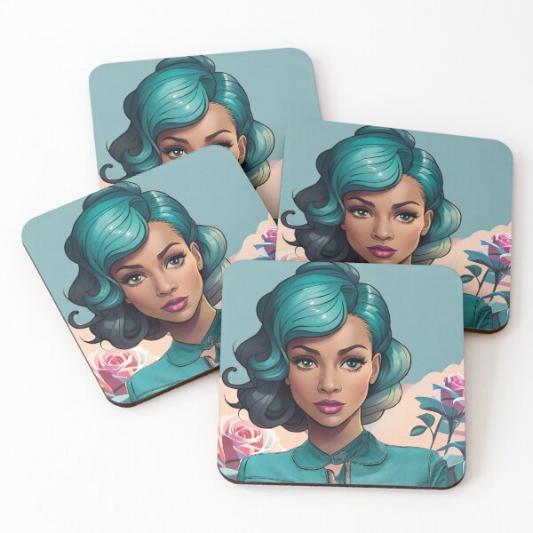 Item preview, Glamorous Girl Teal Hair Jacket Pink Rose Background designed and sold by Melan Designs.