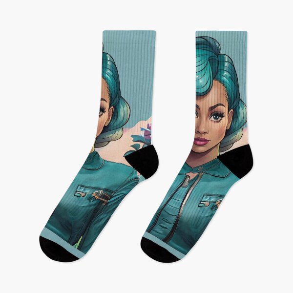Item preview, Glamorous Girl Teal Hair Jacket Pink Rose Background designed and sold by Melan Designs.