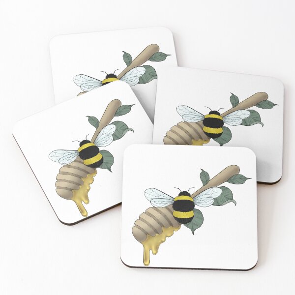 Item preview, Bee With Leafy Honey Dipper designed and sold by ink-in-a-teacup.