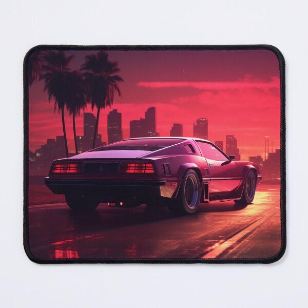 Item preview, Retro Ride: Tropical Sunset Echoes in Synthwave City designed and sold by Mullet Monkey.