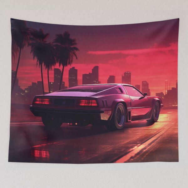 Item preview, Retro Ride: Tropical Sunset Echoes in Synthwave City designed and sold by Mullet Monkey.