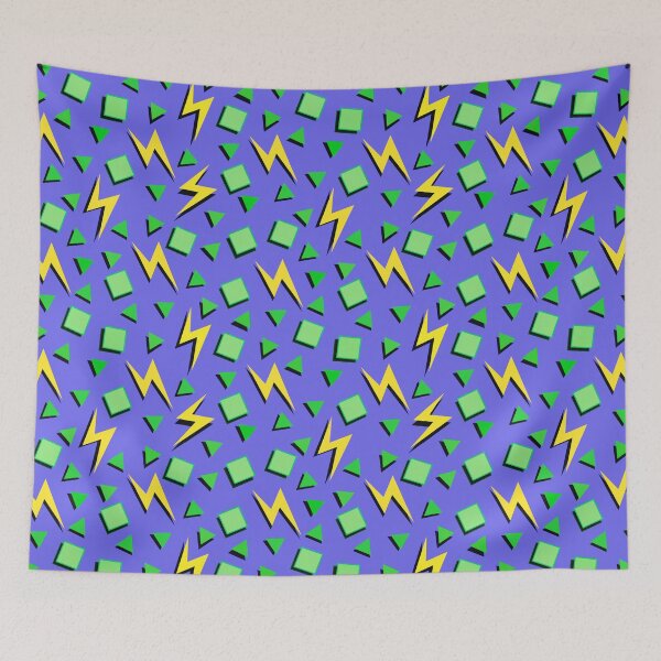 Item preview, Funky Vintage Memphis Style Design with Squares, Triangles, Lightning Bolts on Blue Background designed and sold by LaRoach Digital Arts.