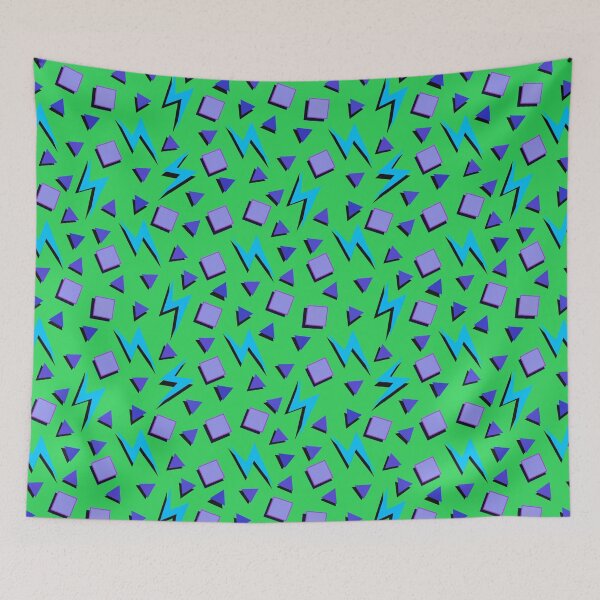 Item preview, Funky Vintage Memphis Style Design with Squares, Triangles, Lightning Bolts on Green Background designed and sold by LaRoach Digital Arts.