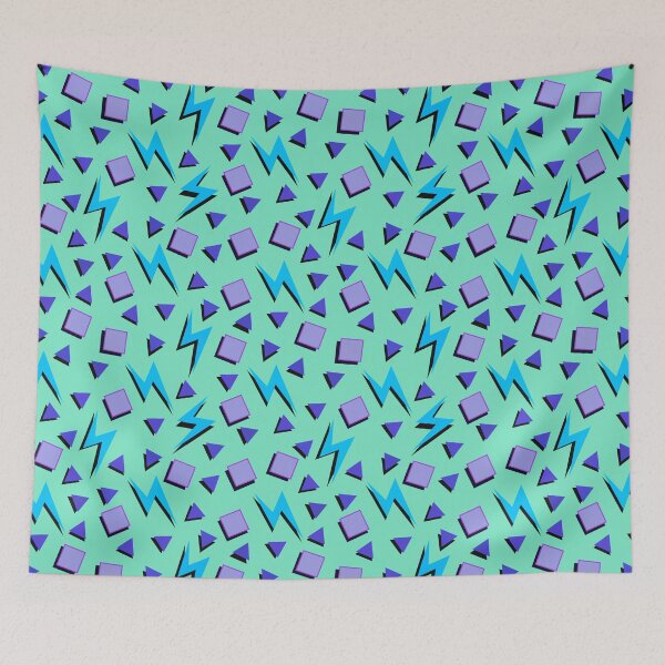 Item preview, Funky Vintage Memphis Style Design with Squares, Triangles, Lightning Bolts on Aqua Background designed and sold by LaRoach Digital Arts.
