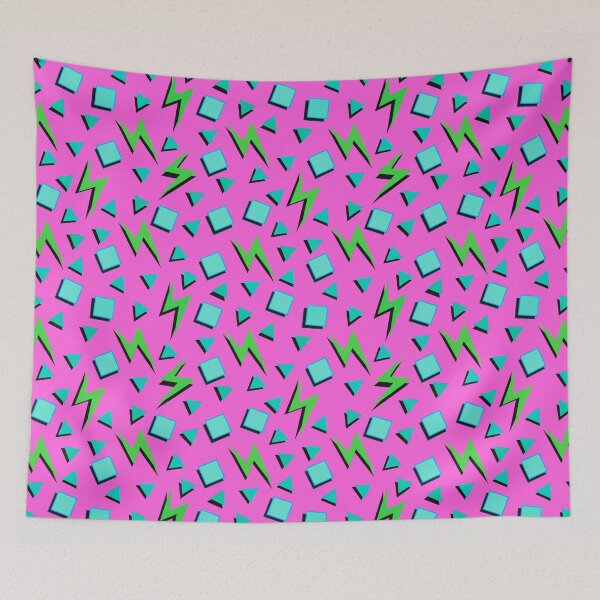 Item preview, Funky Vintage Memphis Style Design with Squares, Triangles, Lightning Bolts on Magenta Background designed and sold by LaRoach Digital Arts.