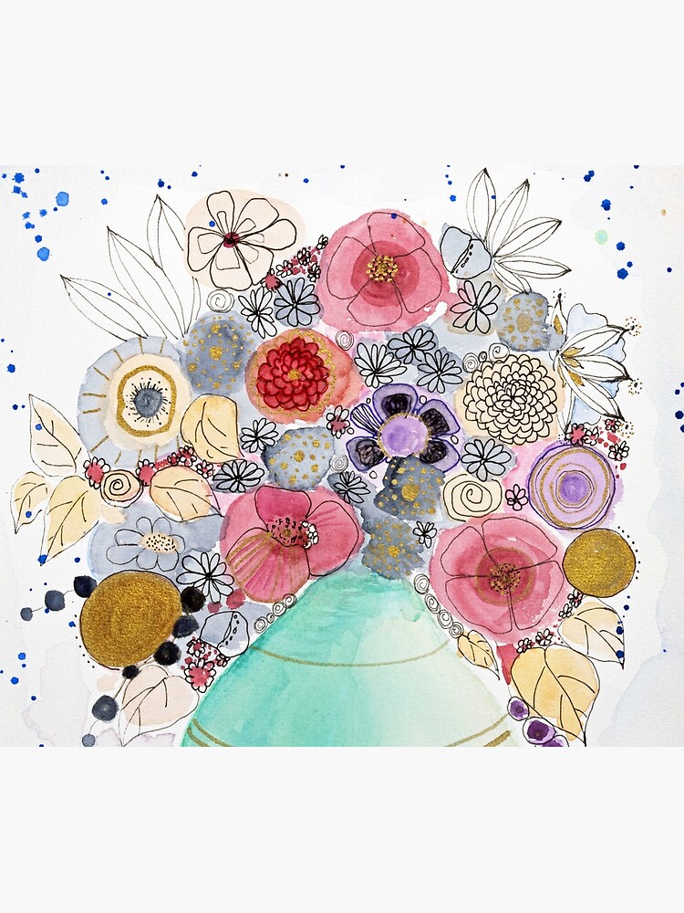 Thumbnail 5 of 5, Shower Curtain, Turquoise vase with fantasy flowers designed and sold by BirgitteB.