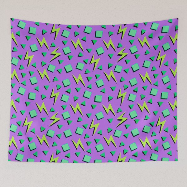 Item preview, Funky Vintage Memphis Style Design with Squares, Triangles, Lightning Bolts on Purple Background designed and sold by LaRoach Digital Arts.