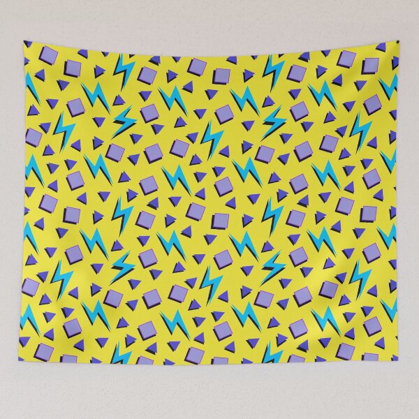 Item preview, Funky Vintage Memphis Style Design with Squares, Triangles, Lightning Bolts on Yellow Background designed and sold by LaRoach Digital Arts.