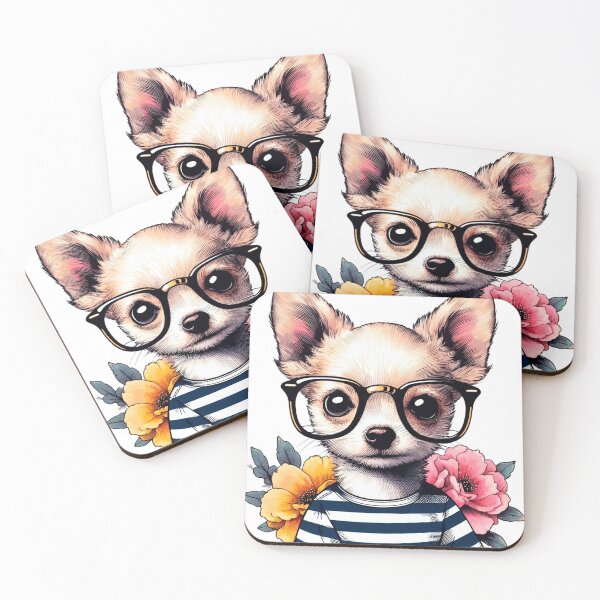 Artikelvorschau, Hund mit Brille und gestreiftem T-Shirt, mit Blumen im Hintergrund entworfen und verkauft von Crisfloresarts.