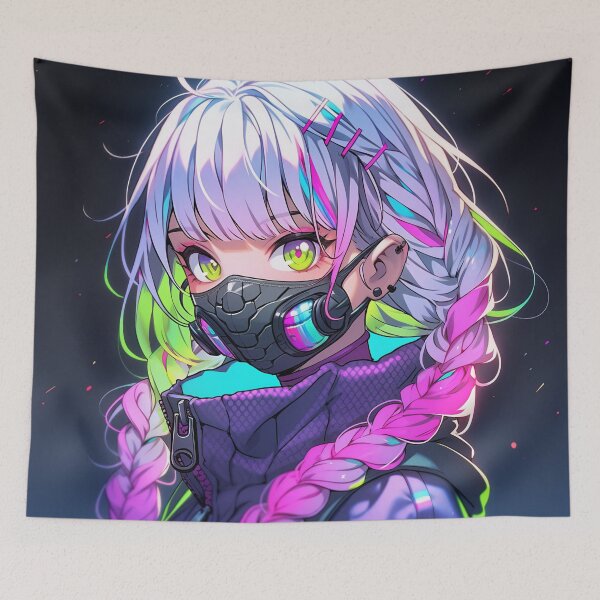 Item preview, Neon Techno Masked Cyberpunk Anime Girl designed and sold by bubblegoth.