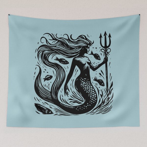 Item preview, Woodcut Mermaid  designed and sold by Texterns.