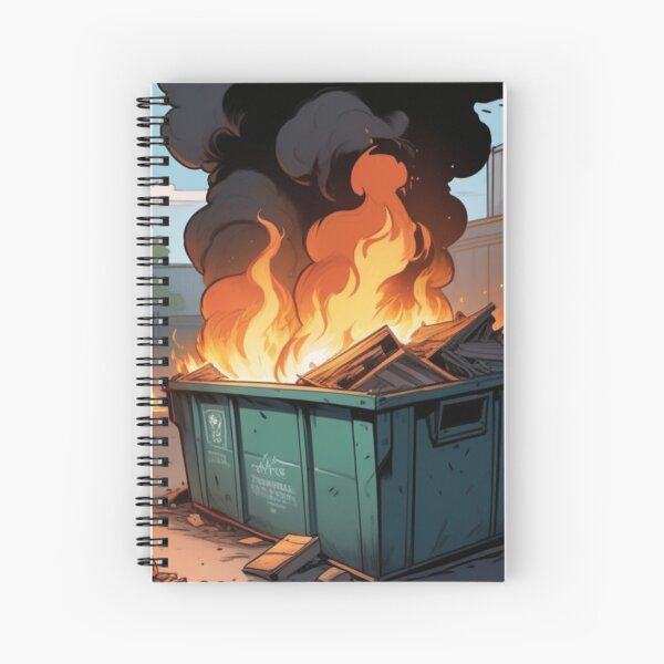 Vista previa del artículo con la obra «Incendio en un contenedor de basura: un lunes habitual en la oficina», diseñado y vendido por ccl2023.