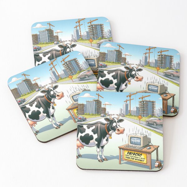 Item preview, Dayboro's Quirky Cow - Fast Development, Slow Internet Cartoon designed and sold by Moo-larious Creations From Down Udder.