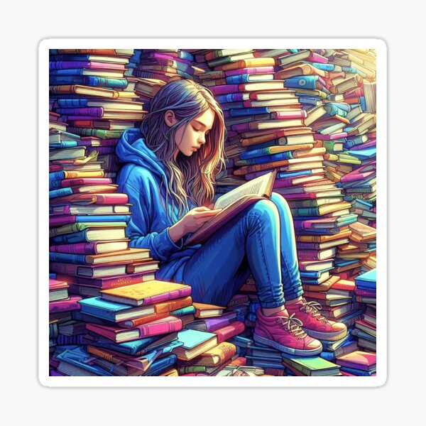 Books and girl. Sticker