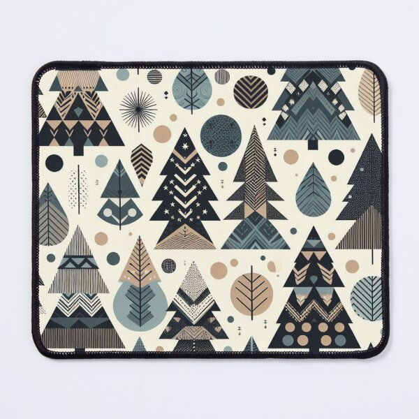 Item preview, Modern Geometric Christmas Tree mid Century Grey Navy Tan pattern Nordic Scandinavian designed and sold by CoffeeIsATrip.