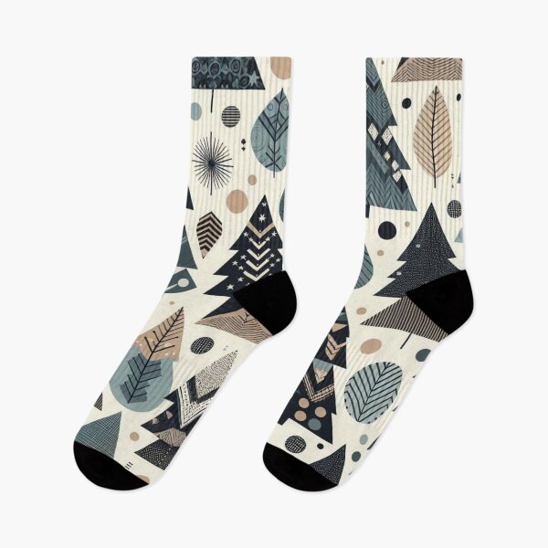 Item preview, Modern Geometric Christmas Tree mid Century Grey Navy Tan pattern Nordic Scandinavian  designed and sold by CoffeeIsATrip.