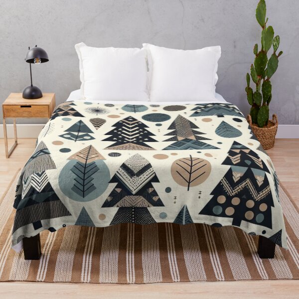 Item preview, Modern Geometric Christmas Tree mid Century Grey Navy Tan pattern Nordic Scandinavian designed and sold by CoffeeIsATrip.