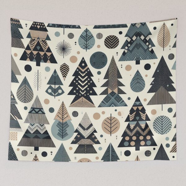 Item preview, Modern Geometric Christmas Tree mid Century Grey Navy Tan pattern Nordic Scandinavian  designed and sold by CoffeeIsATrip.