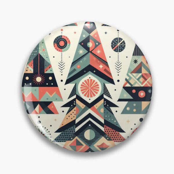 Item preview, Modern Geometric Christmas Tree mid Century Starburst Rust Red Turquois Black pattern Nordic Scandinavian  designed and sold by CoffeeIsATrip.